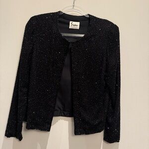 Sean Collection 100% Silk Black Beaded Sparkle Jacket/Blazer Size Large Women’s